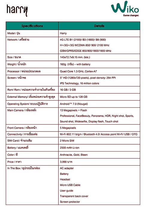 SpecSheet_Wiko Harry